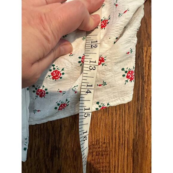 Cider Women's Floral Bubble Sleeve Knot Front Cropped Blouse White Size XL - Picture 9 of 9